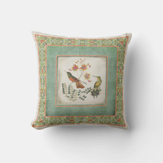 Cojín Decorativo Chinoiserie Vintage Hummingbirds n Flowers Coral