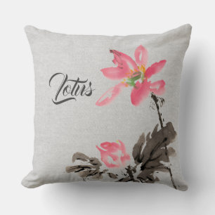 Cojín Decorativo Chinoiserie Vintage Ink Wash Painting Floral Lotus