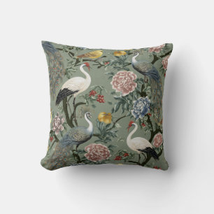 Cojín Decorativo Chinoiserie Vintage Pavo y Grulla Floral