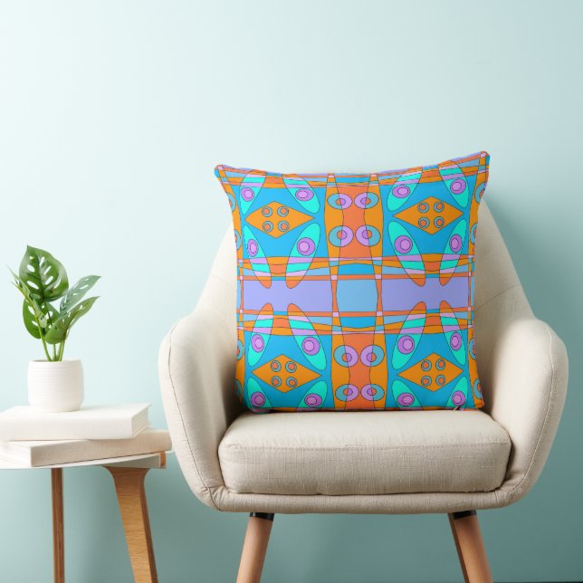Cojín Decorativo Chintz bohemio 22 Naranja turquesa morado azul (Silla)