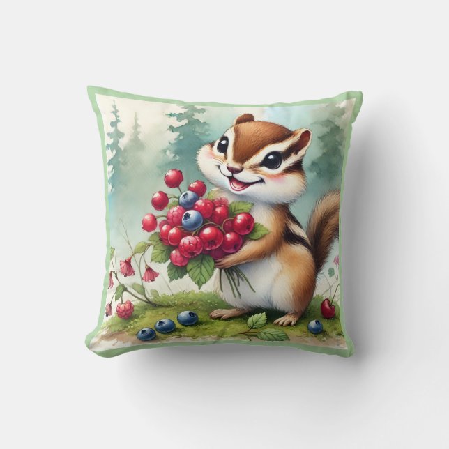 Cojín Decorativo Chipmunk holding berries (Anverso)