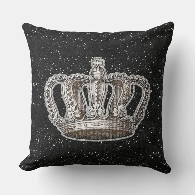 Cojín Decorativo Chispa de princesa Crown Black Faux Glitter del (Anverso)