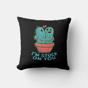 Cojín Decorativo Chiste de Cactus Estoy Atascado en Ti Pareja Retro