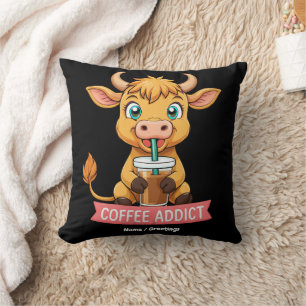 Cojín Decorativo Chiste de café adicto a la bebida de la vaca de Cu