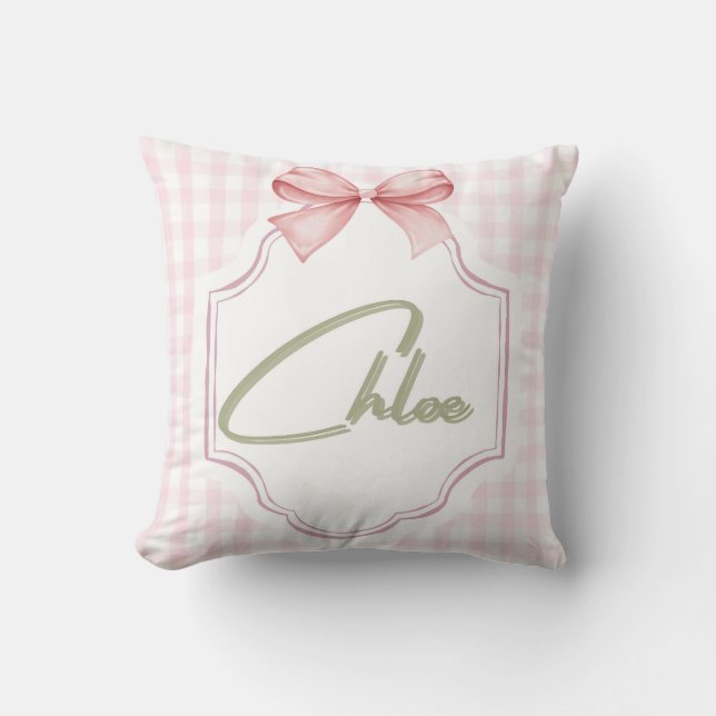 Cojín Decorativo Chloe Baby Nursery personalizado Bow&Gingham (Anverso)