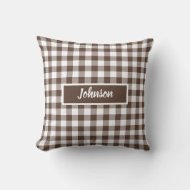 Cojín Decorativo Chocolate Brown Plaid Gingham Customizable