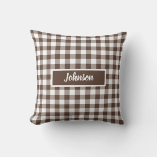 Cojín Decorativo Chocolate Brown Plaid Gingham Customizable