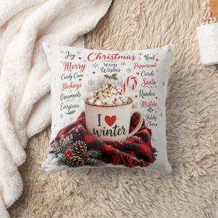 Cojín Decorativo Chocolate Caliente de Navidad con Nube de Palabras