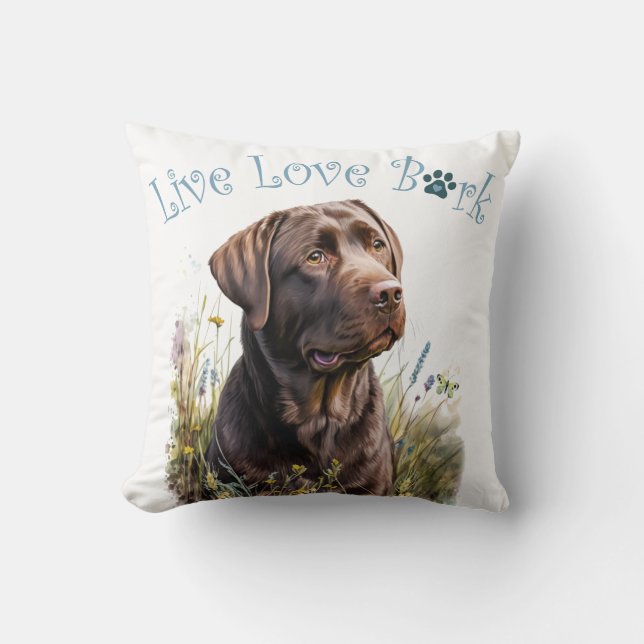 Cojín Decorativo Chocolate Lab Dog Mom Floral (Anverso)