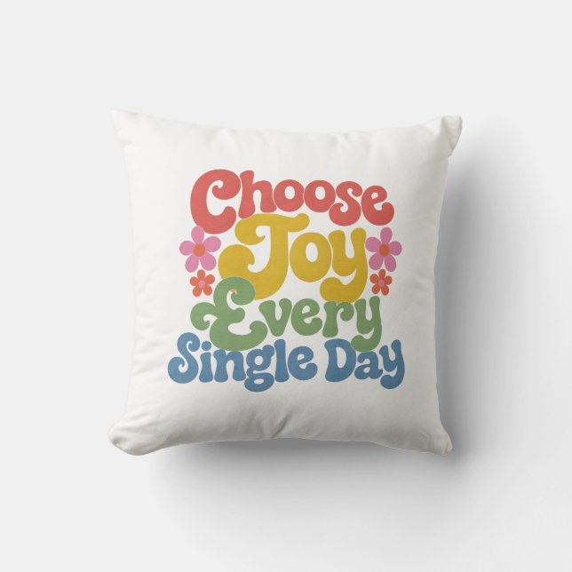 Cojín Decorativo Choose Joy Every Single Day Retro Rainbow  (Anverso)