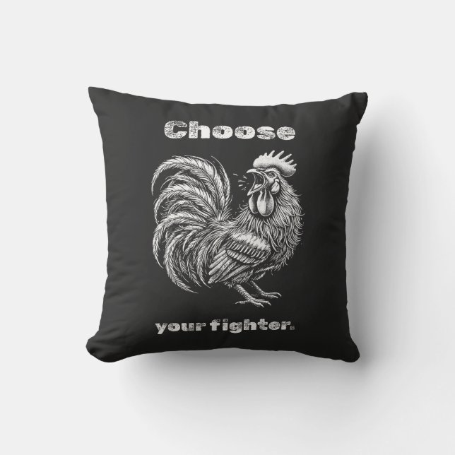 Cojín Decorativo Choose Your Fighter – Demon Rooster. (Anverso)