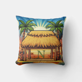 Cojín Decorativo Choza Tiki Monograma Amanecer Personalizado 