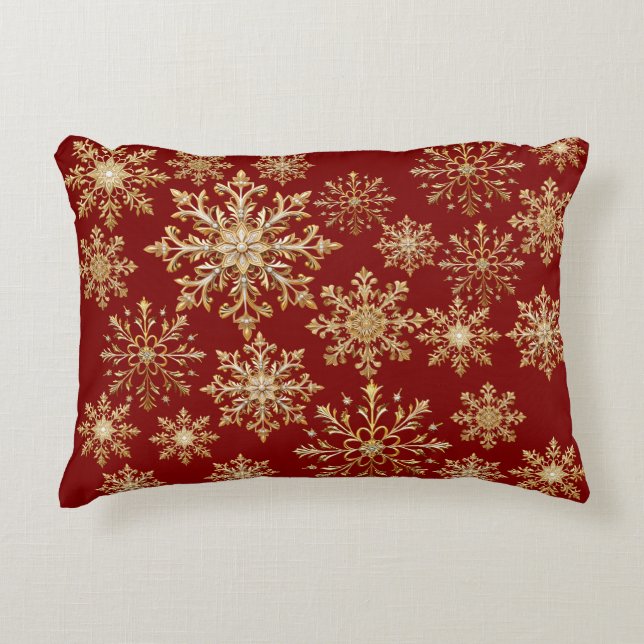 Cojín Decorativo Christams Gold and Red Snowflake  (Anverso)