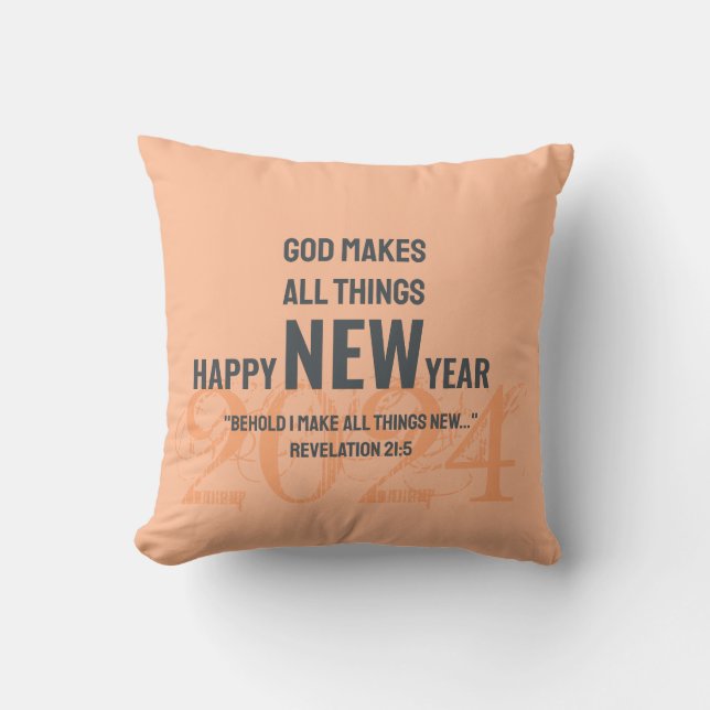 Cojín Decorativo Christian HAPPY NEW YEAR 2024 Peach (Anverso)