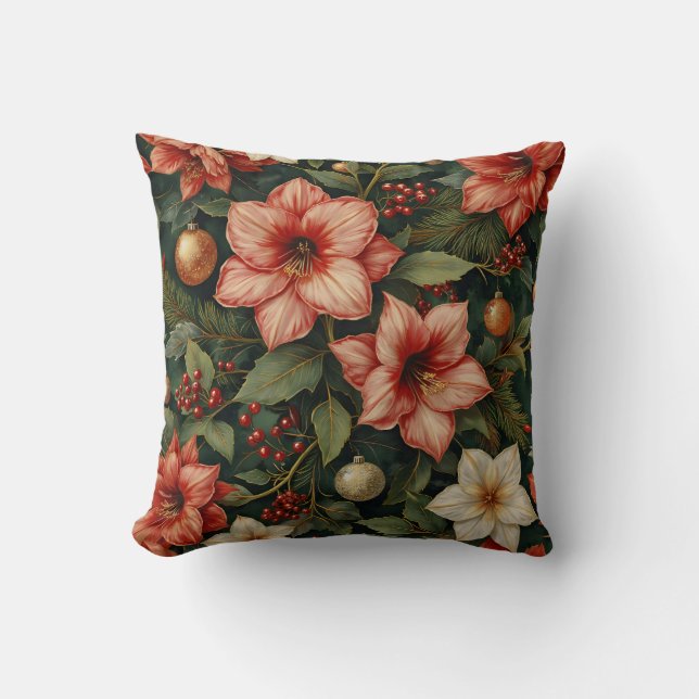 Cojín Decorativo Christmas Amaryllis & Ornament Floral Pillow (Anverso)