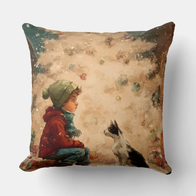 Cojín Decorativo Christmas Baby & Cat Pillow – Soft, Snuggly & Full (Anverso)