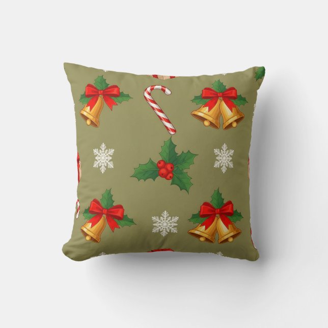 Cojín Decorativo Christmas Bells & Candy Cane Throw Pillow (Anverso)