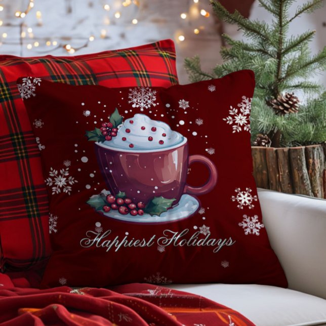 Cojín Decorativo Christmas Cup of Hot Chocolate | Red (Red Christmas Cup of Hot Chocolate Throw Pillow)