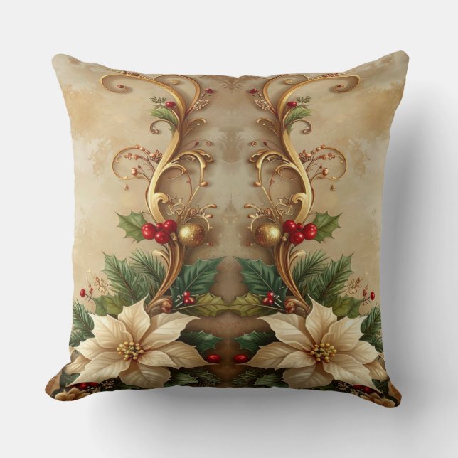 Cojín Decorativo Christmas Floral Holiday Throw Pillow (Anverso)