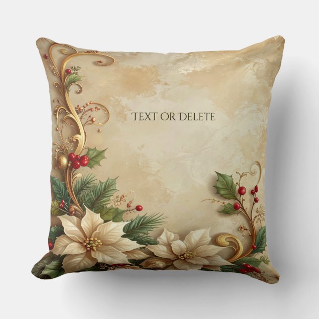 Cojín Decorativo Christmas Floral Holiday Throw Pillow (Anverso)