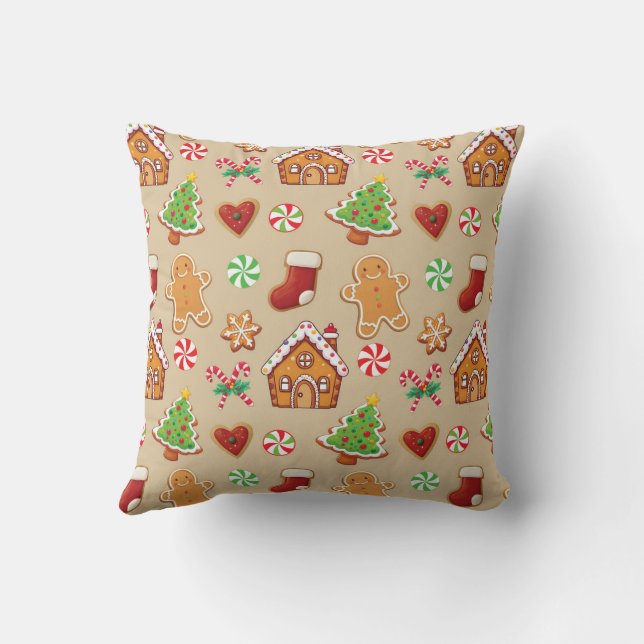 Cojín Decorativo Christmas Gingerbread House Cookies Throw Pillow (Reverso)