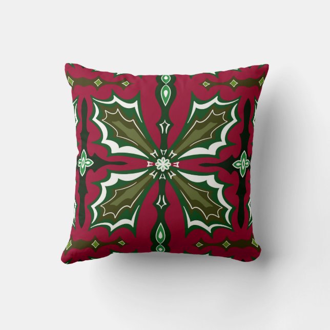 Cojín Decorativo Christmas Holly Leaves Red and Green (Reverso)