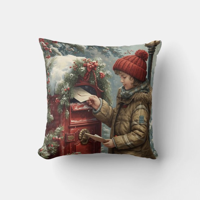 Cojín Decorativo Christmas mailbox throw pillow winter cozy cushion (Anverso)