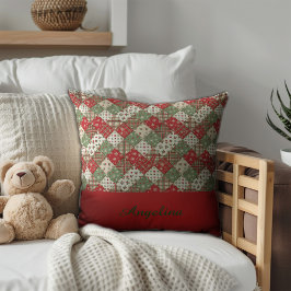 Cojín Decorativo Christmas patchwork name Green Red