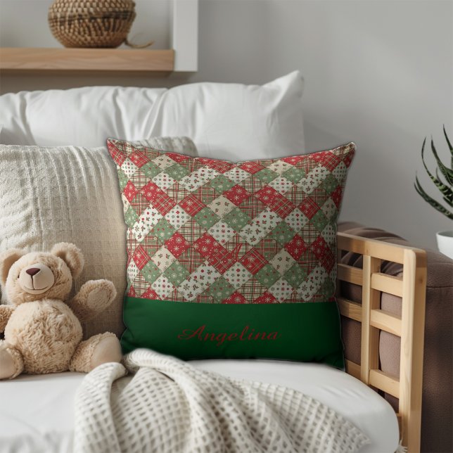 Cojín Decorativo  Christmas patchwork name Green Red  (Subido por el creador)