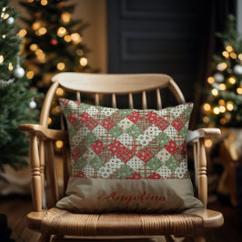 Cojín Decorativo Christmas patchwork name Green Red beige