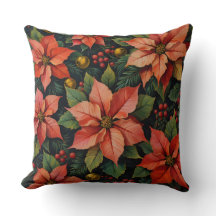 Christmas Pillow – Poinsettias & Holiday Decor