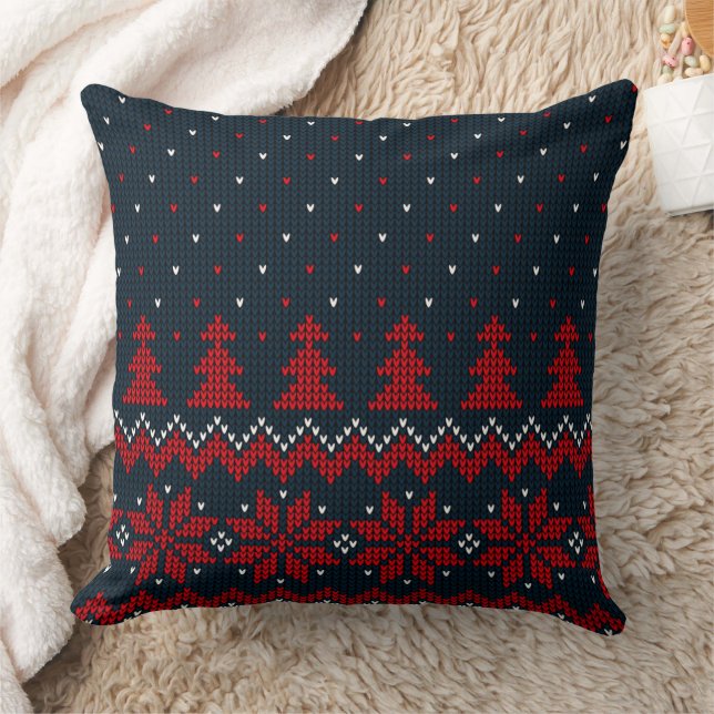 Cojín Decorativo Christmas Pillow with Red Trees & Snowflakes (Manta)
