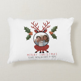 Cojín Decorativo Christmas Plaid Reindeer with Personalized Photo