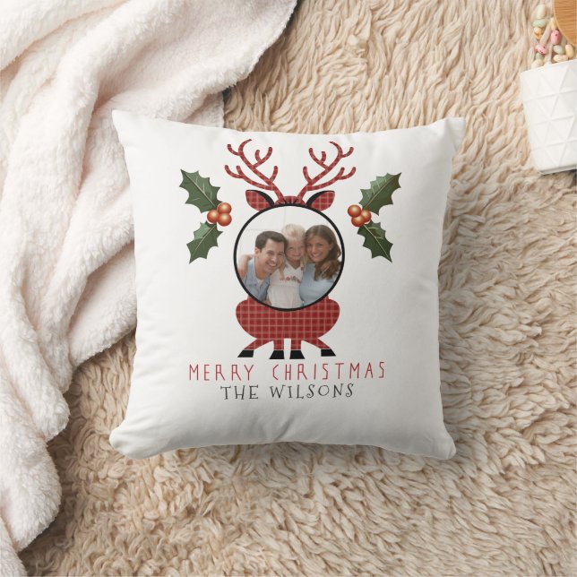 Cojín Decorativo Christmas Plaid Reindeer with Personalized Photo (Manta)