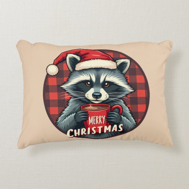 Cojín Decorativo Christmas Raccoon Cocoa Cheer (Anverso)
