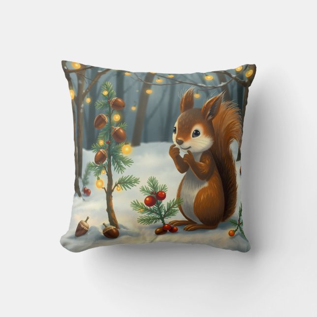 Cojín Decorativo Christmas ready with the red squirrel in the woods (Anverso)