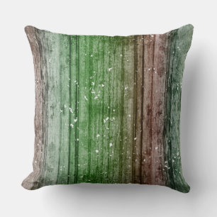 Cojín Decorativo Christmas Retro Red Green Rustic Wood Texture