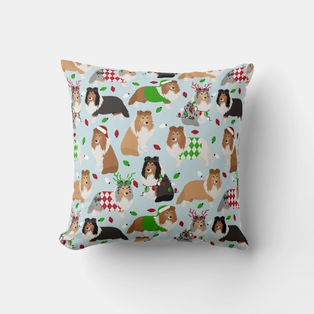 Cojín Decorativo Christmas Sheltie Shetland Sheepdog Throw Pillow (Anverso)