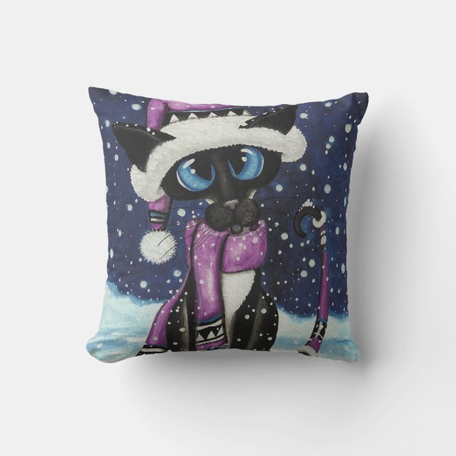 Cojín Decorativo Christmas Snow Siamese Cat American MoJo Pillows (Anverso)
