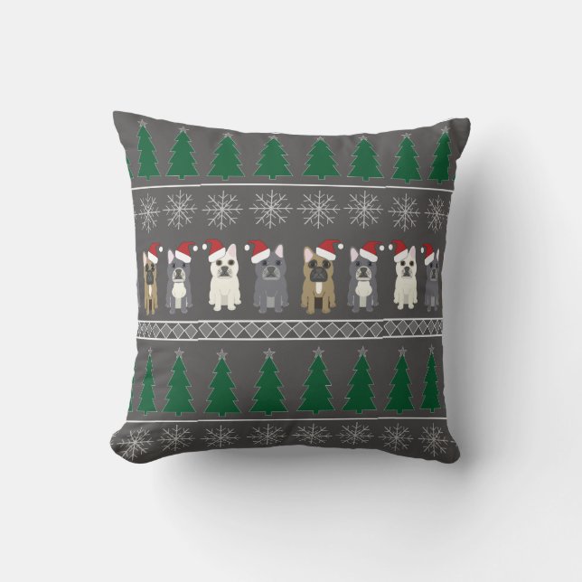 Cojín Decorativo Christmas Snowflakes, Santa Dog, Tree (Anverso)