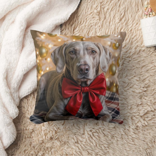 Cojín Decorativo Christmas Weimaraner Dog With Red Bow (Manta)