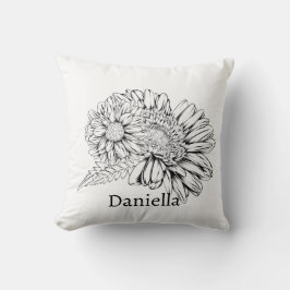 Cojín Decorativo Chrysanthemum Black Line Drawing with Your Name 