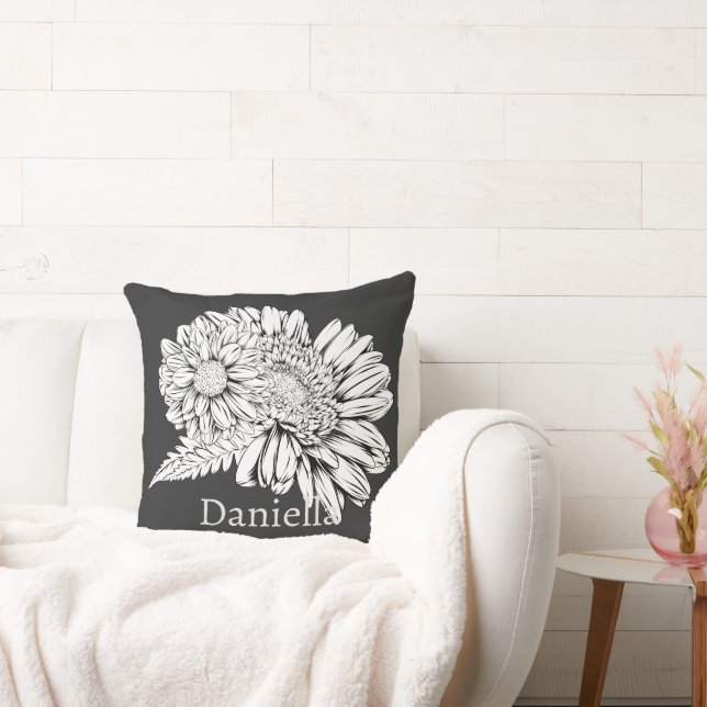 Cojín Decorativo Chrysanthemum Black Line Drawing with Your Name  (Sofá)
