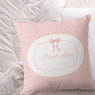 Cojín Decorativo Chubasquero de niña de lunares con lazo rosa