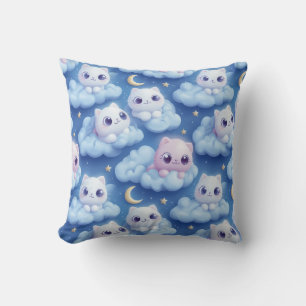Cojín Decorativo "Chubby Kawaii Gats and Clouds 3D Seamless Pattern