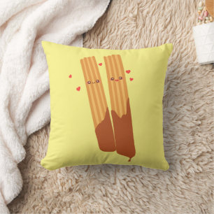 Cojín Decorativo Churros españoles románticos azules con chocolate