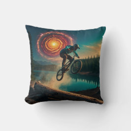 Cojín Decorativo Ciclista de BMX junto a un lago forestal