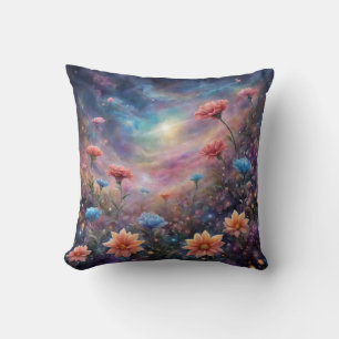 Cojín Decorativo Cielo cósmico con flores de fantasía