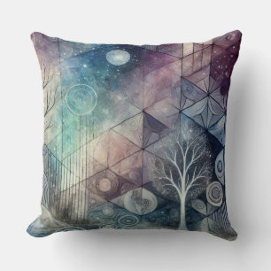 Cojín Decorativo Cielo Nocturno Místico con Patrones Geométricos y