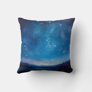 Cojín Decorativo Cielo nocturno soñador estrellado sobre óleo de pa